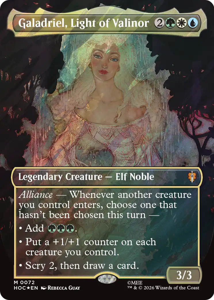 Galadriel, Light of Valinor (Borderless) (Surge Foil) [The Hobbit: Eternal-Legal] | Anubis Games and Hobby