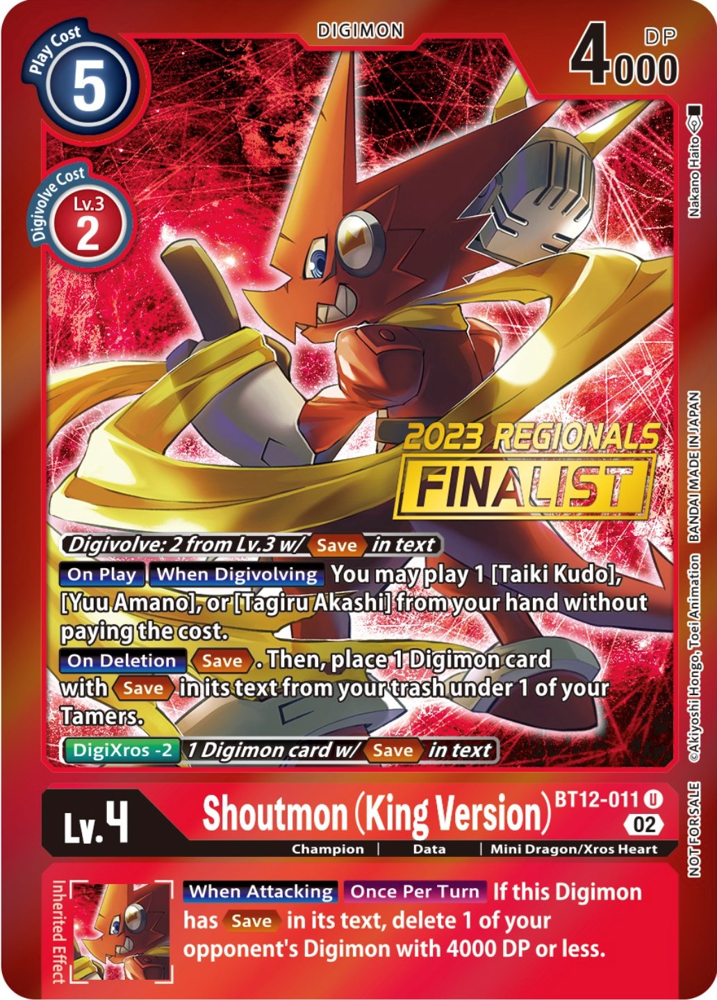 Shoutmon (King Version) [BT12-011] (2023 Regionals Finalist) [Across Time Promos] | Anubis Games and Hobby