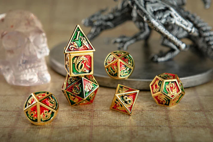 Metal RPG Dice Set - Red/Green | Anubis Games and Hobby