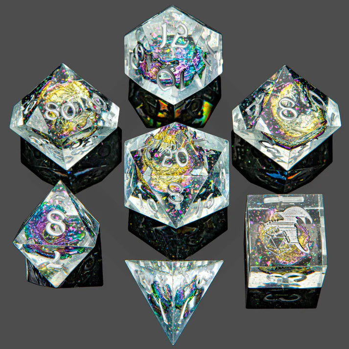 Sharp Edge Resin 7 Die Set - Metal Chaotic Dragons | Anubis Games and Hobby