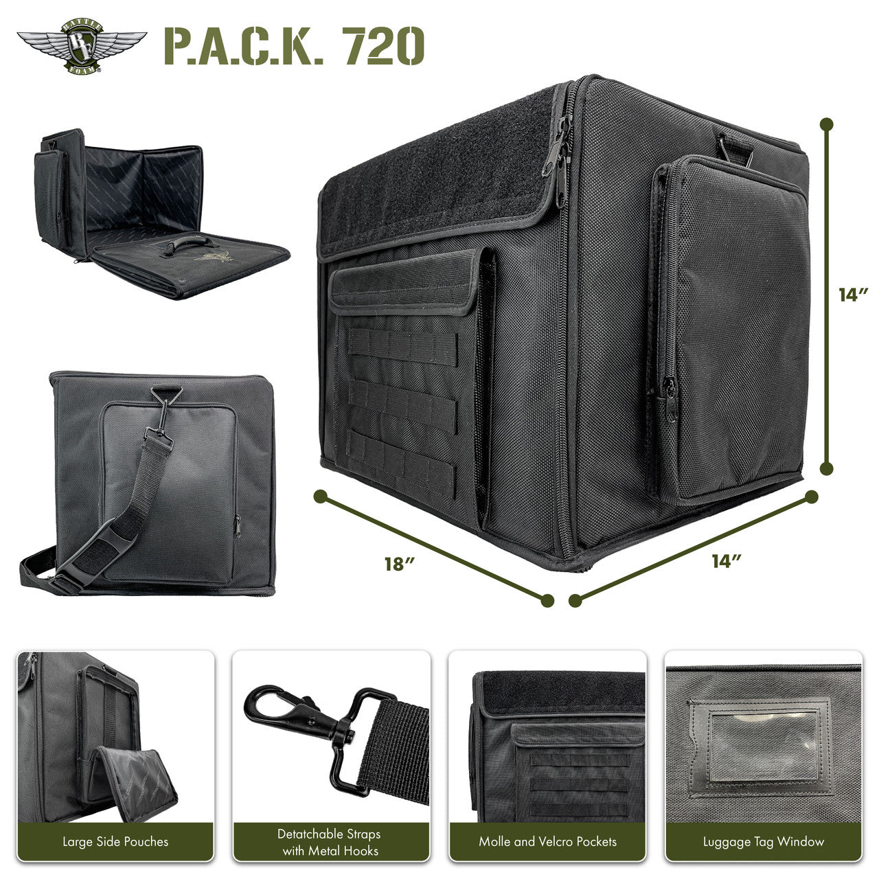P.A.C.K. 720 Molle with Magna Rack Sliders Load Out (Black) | Anubis Games and Hobby