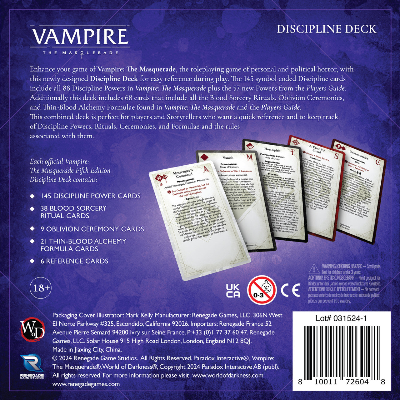 Vampire the Masquerade: Discipline and Blood Magic Cards | Anubis Games and Hobby
