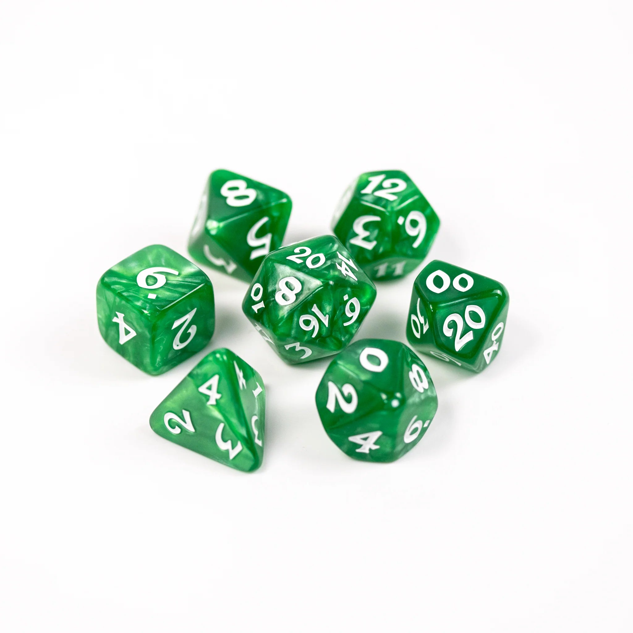 Elessia Essentials - Green with White 7pc RPG Set | Anubis Games and Hobby