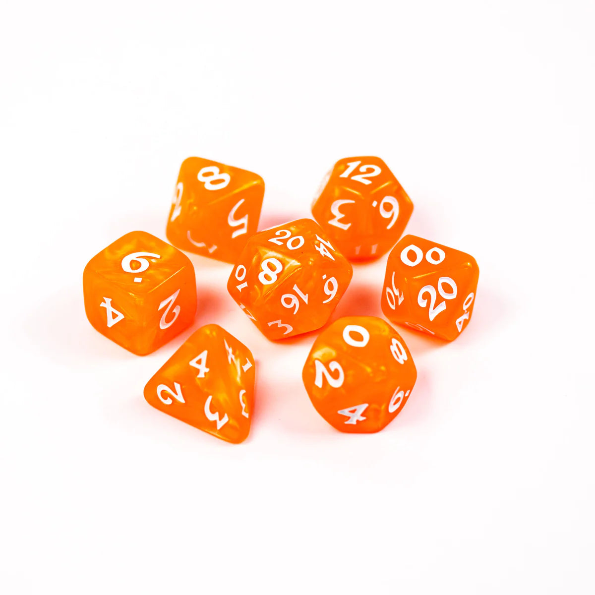 Elessia Essentials - Orange with White 7pc RPG Set | Anubis Games and Hobby