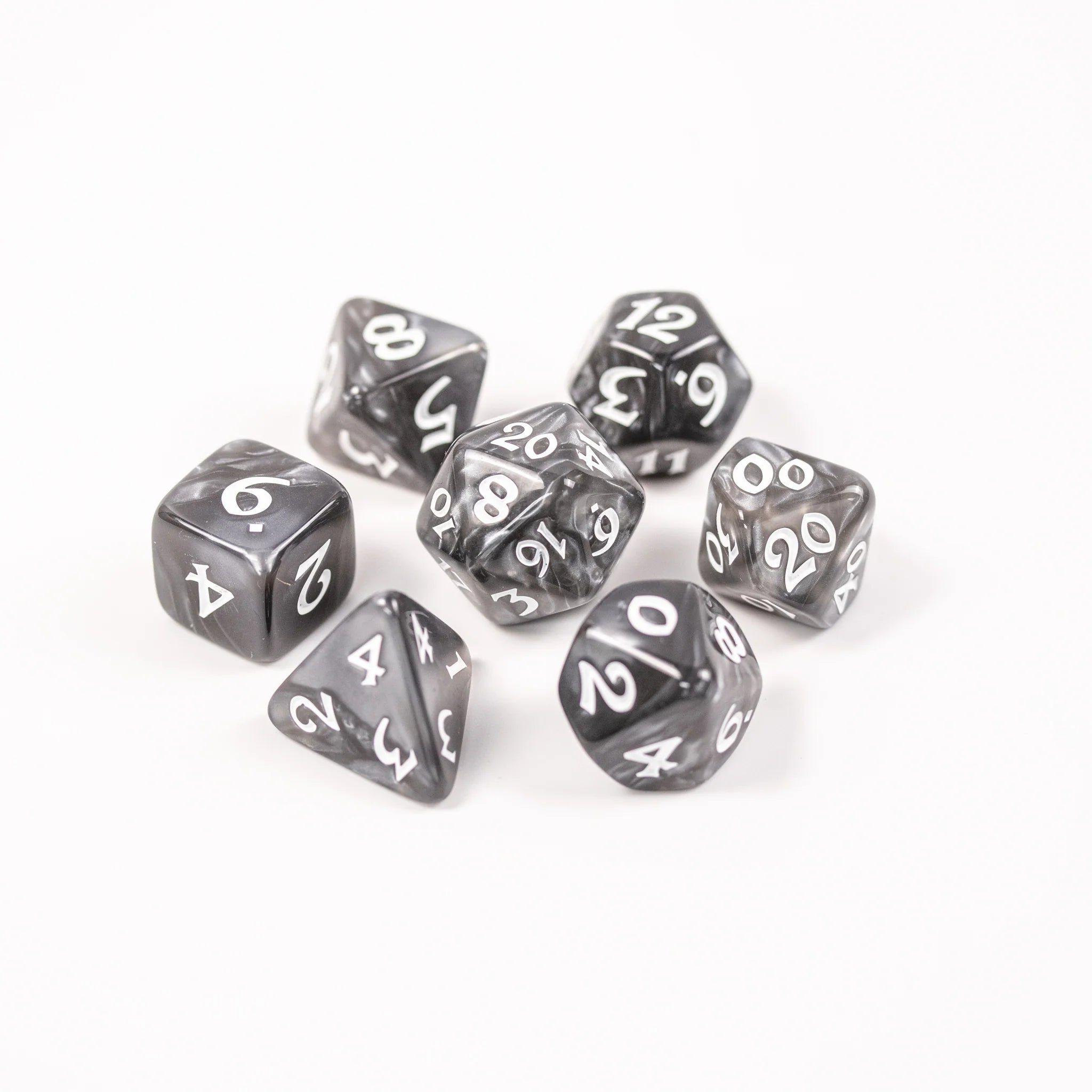 Elessia Essentials - Gray with White 7pc RPG Set | Anubis Games and Hobby