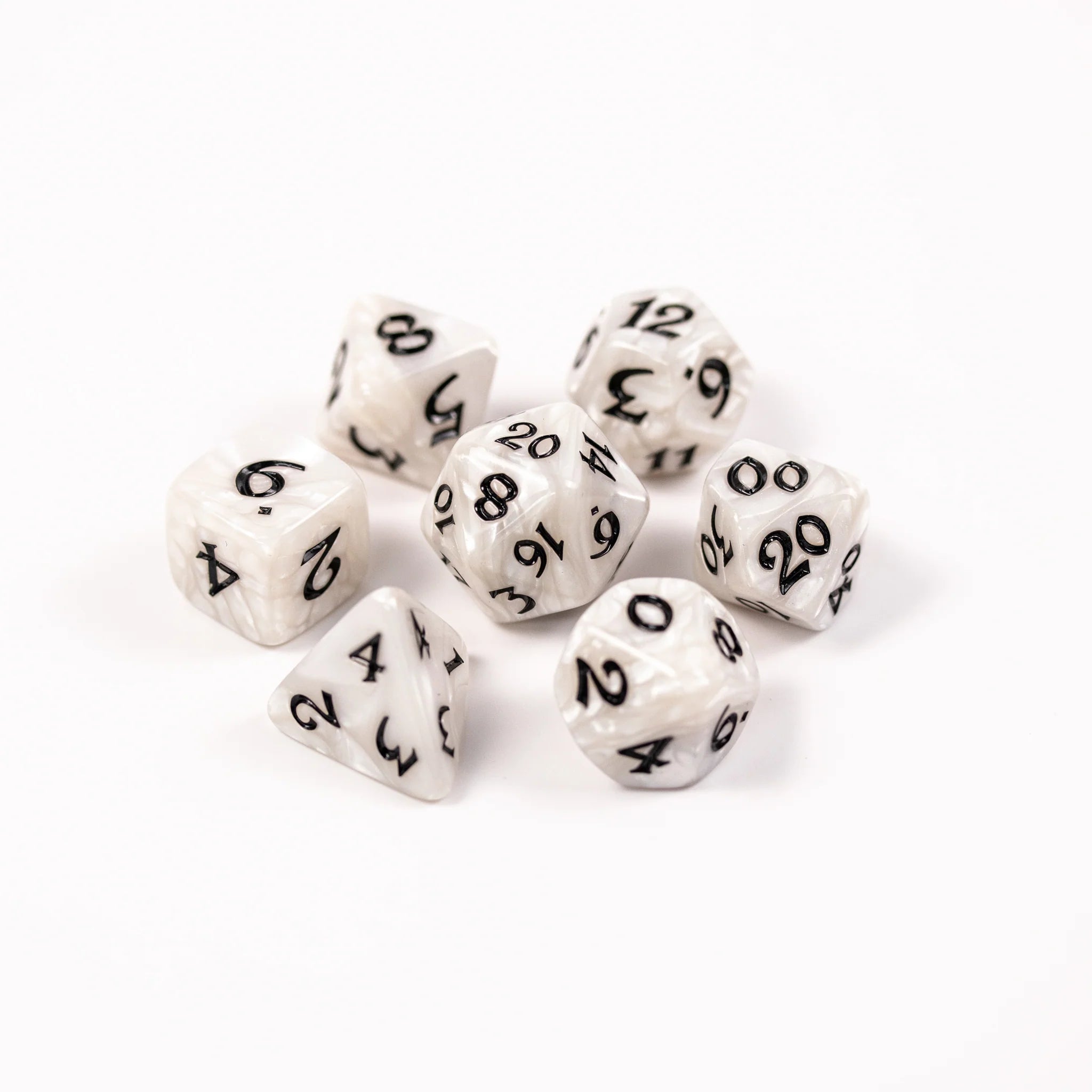 Elessia Essentials - White with Black 7pc RPG Set | Anubis Games and Hobby