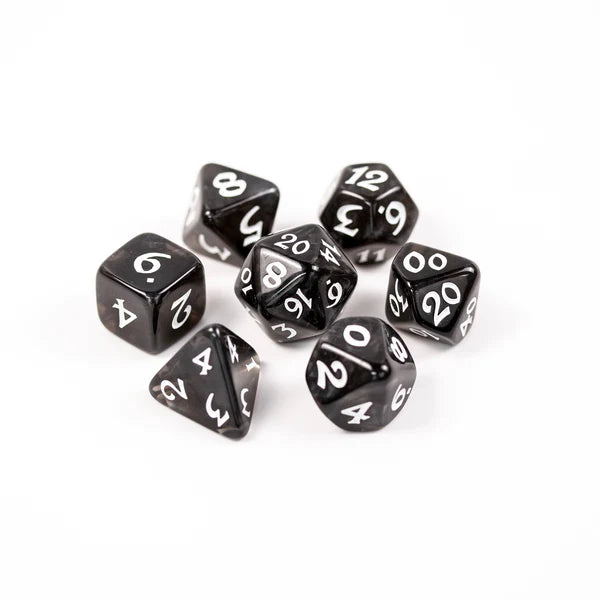 Elessia Essentials - Black with White 7pc RPG Set | Anubis Games and Hobby