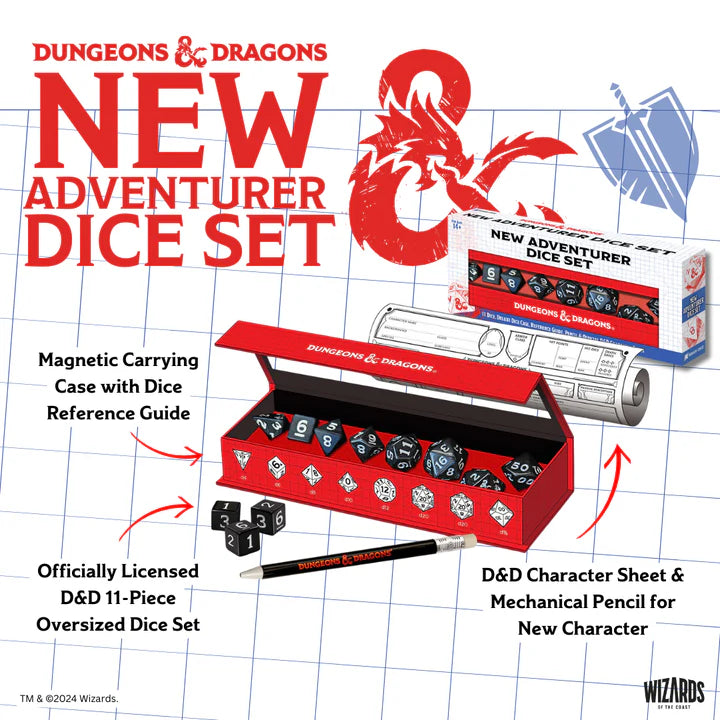 D&D New Adventurer Dice Set - Black | Anubis Games and Hobby
