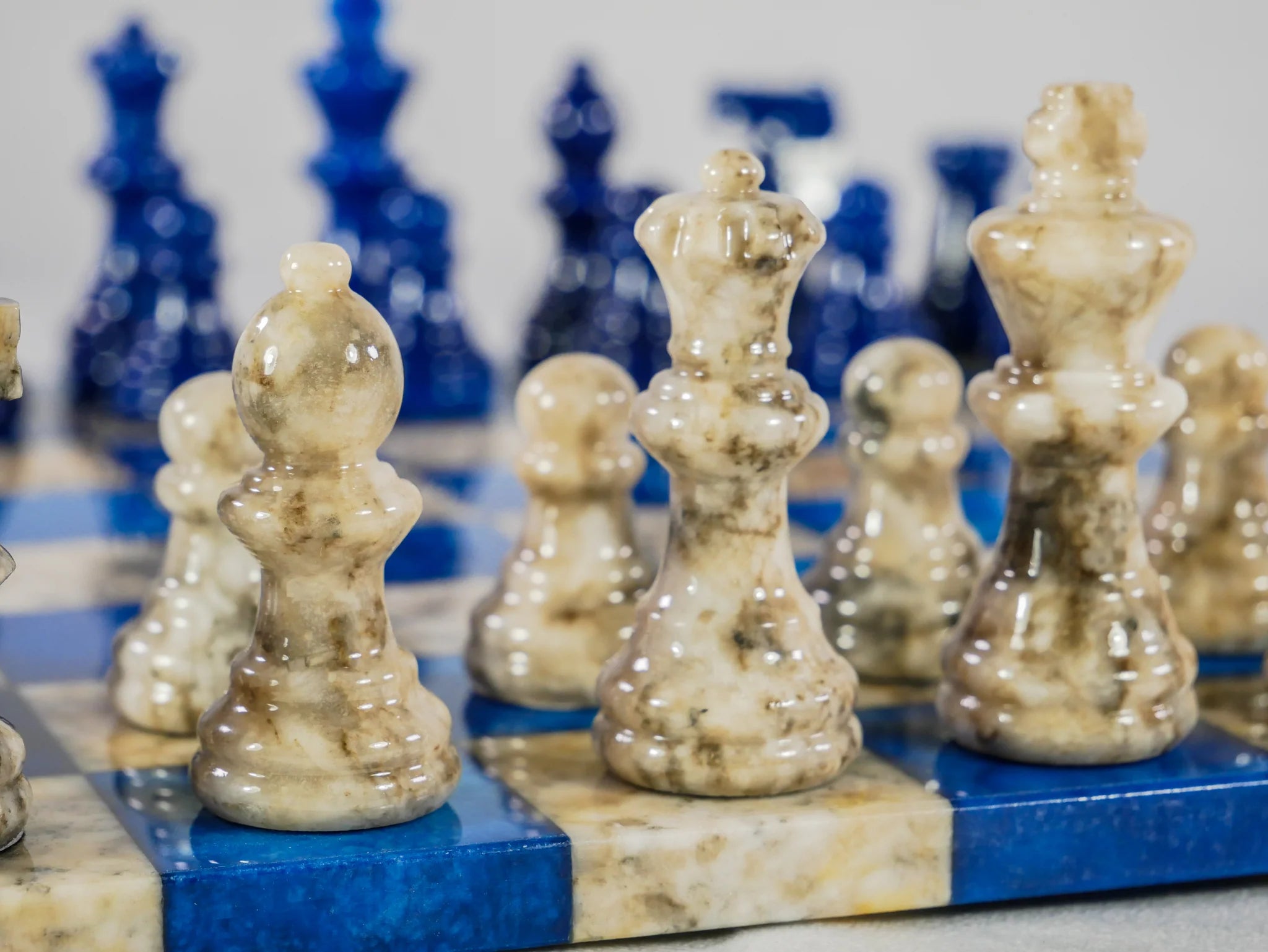 Chess Set - Alabaster Frameless Blue/Grey | Anubis Games and Hobby