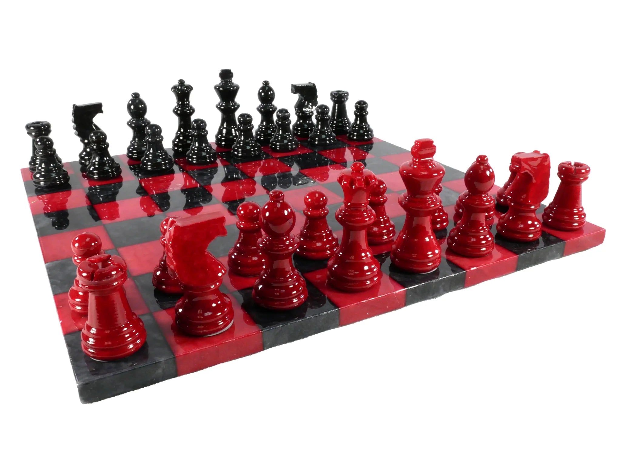 Chess Set - Alabaster Frameless Black/Red | Anubis Games and Hobby