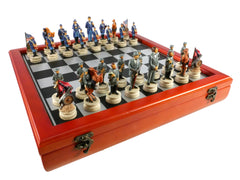 Chess Set - Civil War Resin Chessmen Generals on Cherry Stain Chest | Anubis Games and Hobby