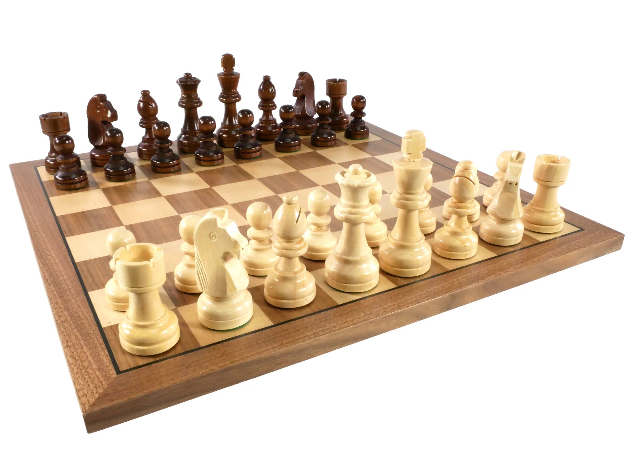 Chess Set - 3.5” Brown Stained and Natural Boxwood Chess Pieces on Walnut Maple Board | Anubis Games and Hobby