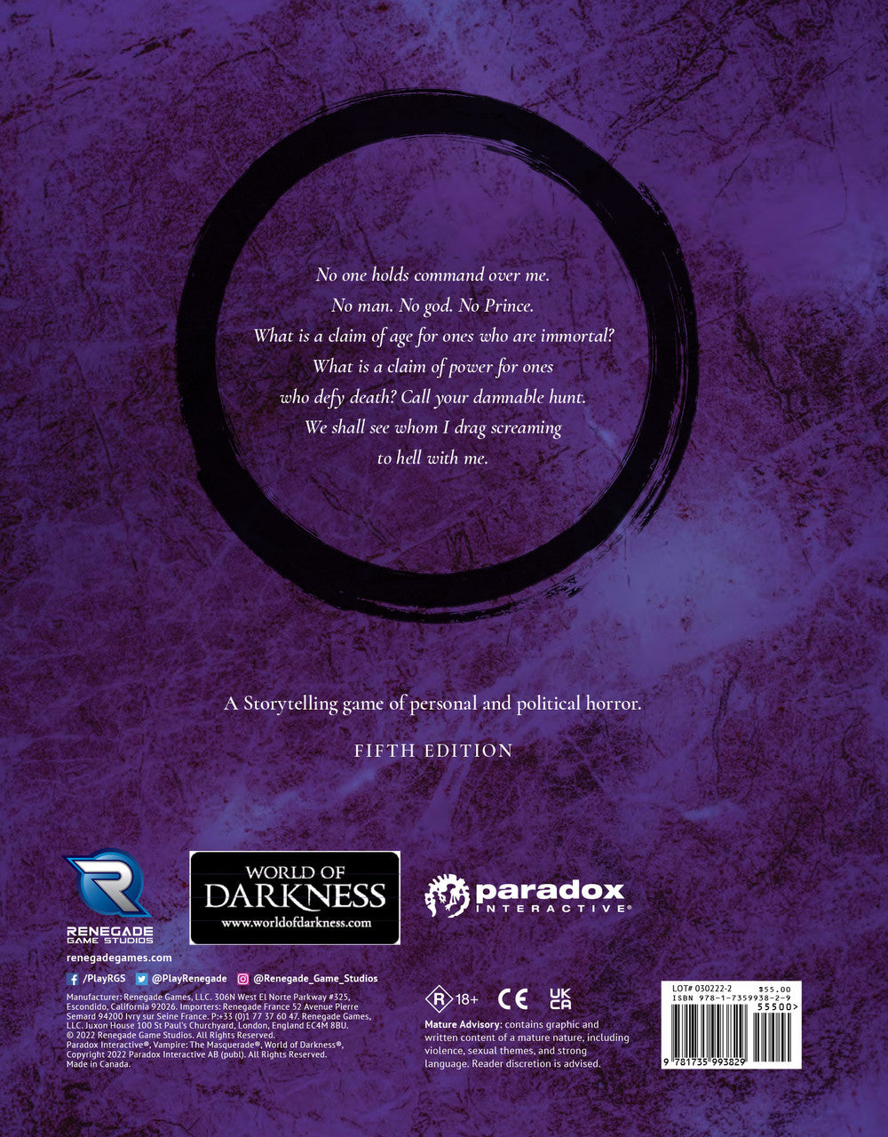 Vampire the Masquerade 5E | Anubis Games and Hobby