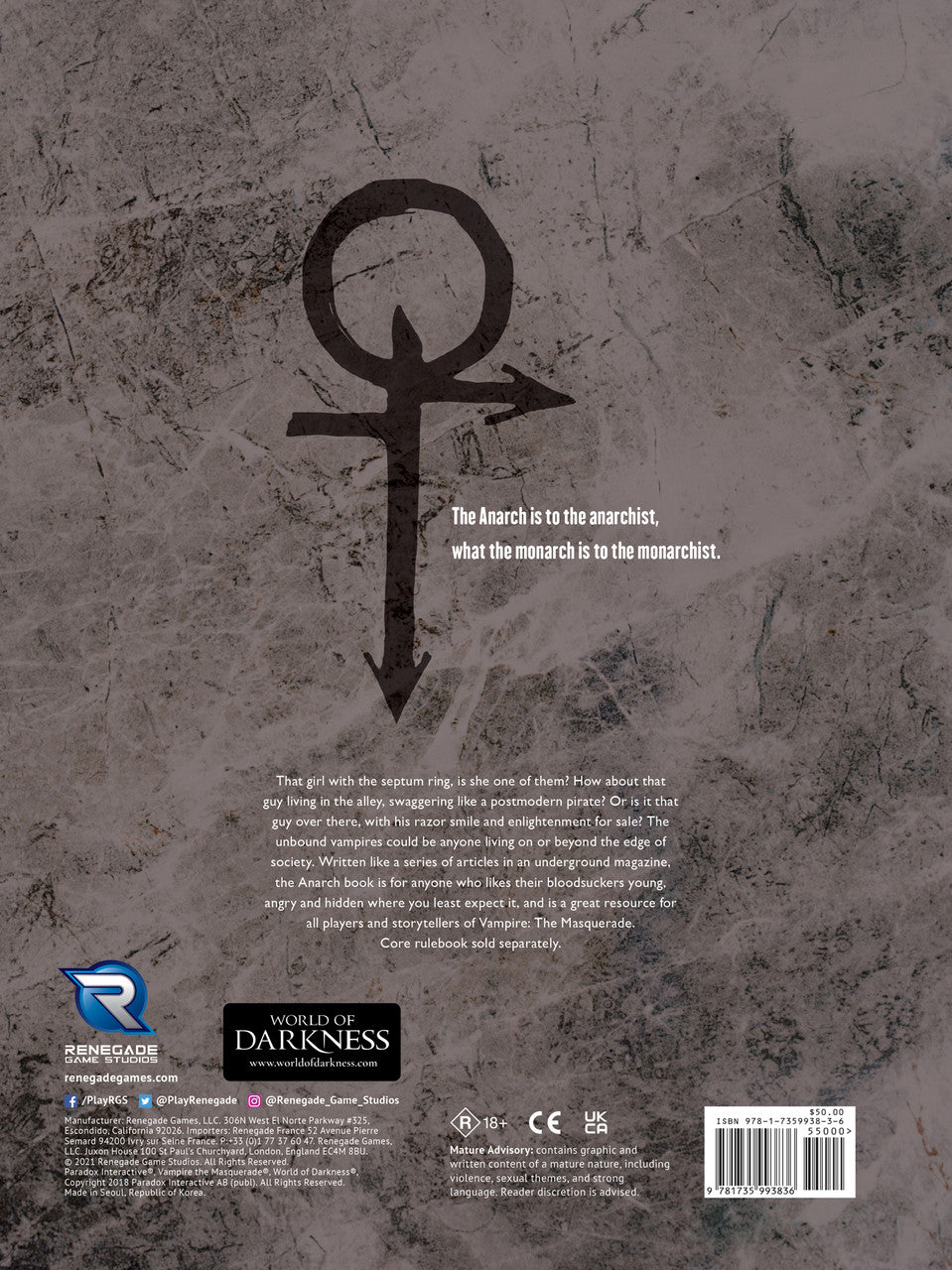 Vampire the Masquerade: Anarch Sourcebook | Anubis Games and Hobby