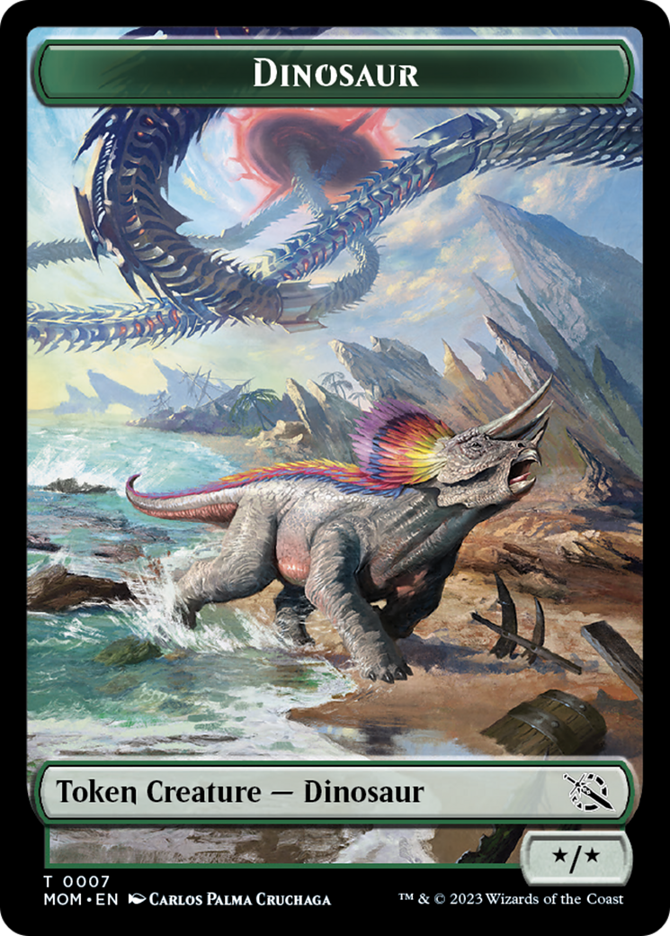 Warrior // Dinosaur Double-Sided Token [March of the Machine Tokens] | Anubis Games and Hobby