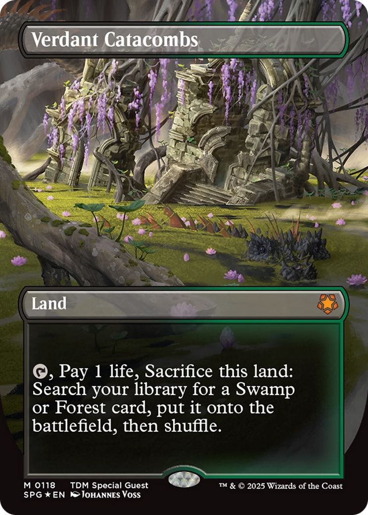 Verdant Catacombs (Borderless) (Dragonscale Foil) [Tarkir: Dragonstorm Special Guests] | Anubis Games and Hobby