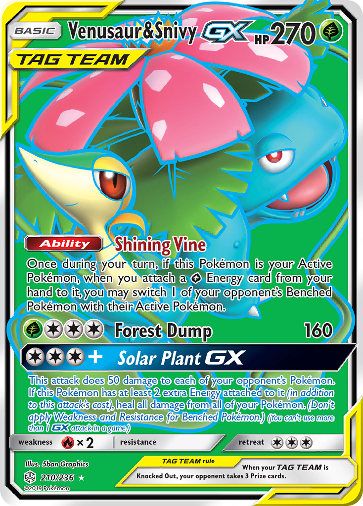 Venusaur & Snivy GX (210/236) [Sun & Moon: Cosmic Eclipse] | Anubis Games and Hobby