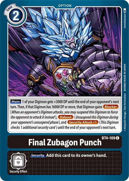 Final Zubagon Punch [BT4-109] [Great Legend] | Anubis Games and Hobby