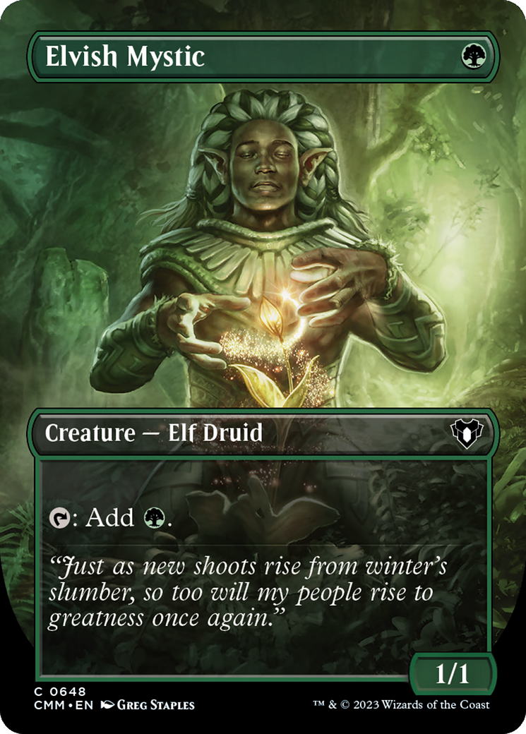 Elvish Mystic (Borderless Alternate Art) [Commander Masters] | Anubis Games and Hobby