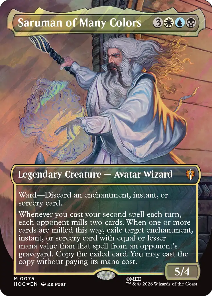 Saruman of Many Colors (Borderless) (Surge Foil) [The Hobbit: Eternal-Legal] | Anubis Games and Hobby