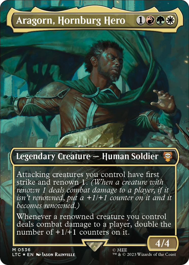 Aragorn, Hornburg Hero (Borderless) (Surge Foil) [The Lord of the Rings: Tales of Middle-Earth Commander] | Anubis Games and Hobby