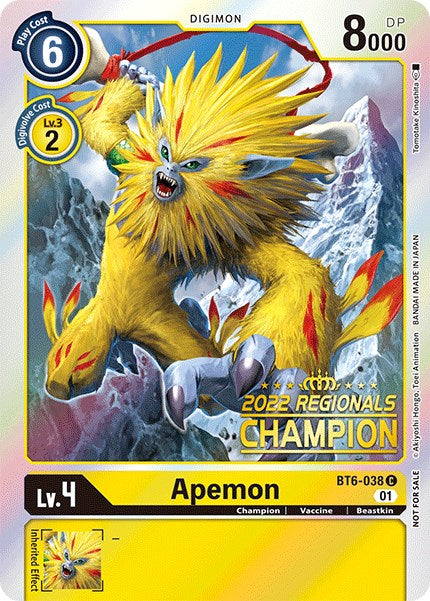 Apemon [BT6-038] (2022 Championship Online Regional) (Online Champion) [Double Diamond Promos] | Anubis Games and Hobby