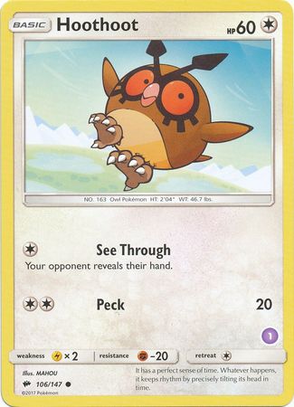 Hoothoot (106/147) (Deck Exclusive #1) [Sun & Moon: Trainer Kit - Alolan Sandslash] | Anubis Games and Hobby