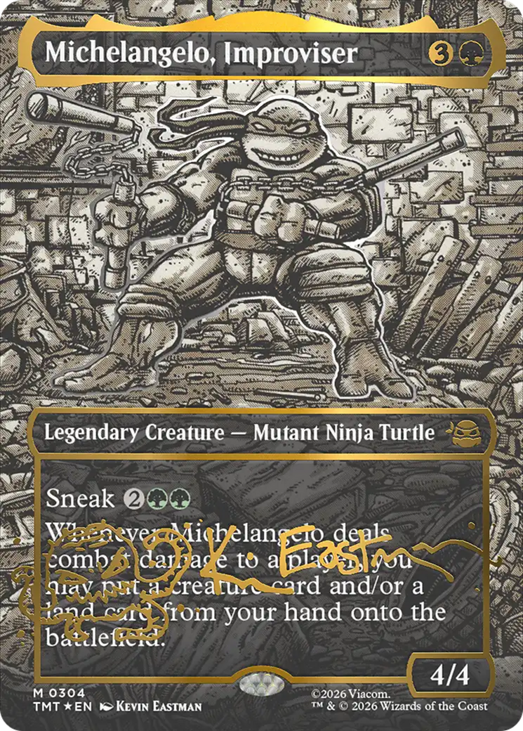 Michelangelo, Improviser (Borderless) (Gold-Stamped Signature) [Teenage Mutant Ninja Turtles] | Anubis Games and Hobby