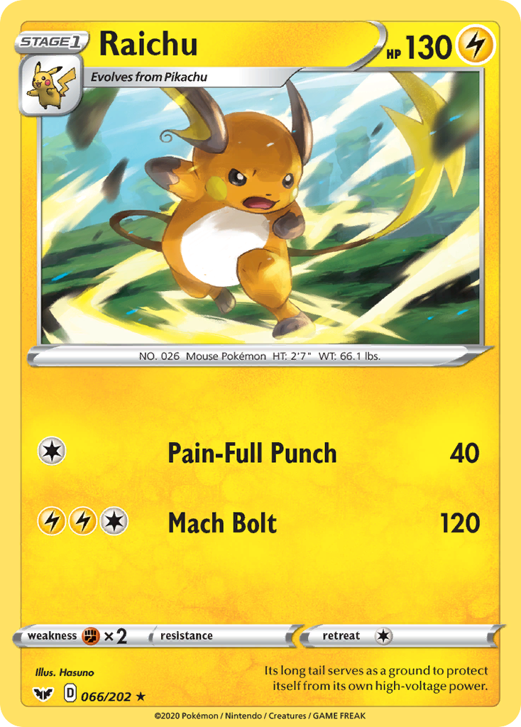Raichu (066/202) [Sword & Shield: Base Set] | Anubis Games and Hobby