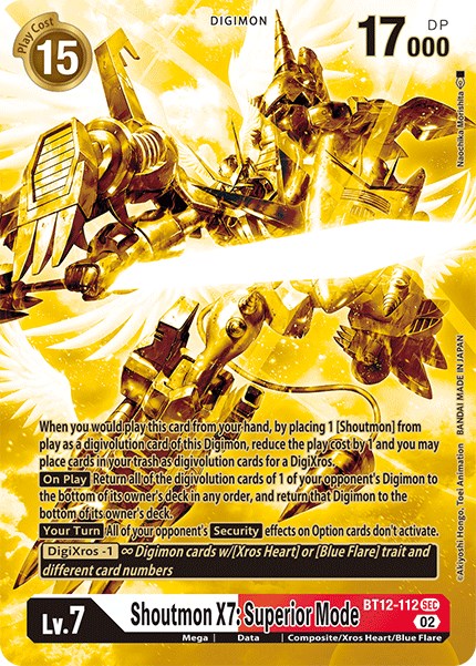 Shoutmon X7: Superior Mode [BT12-112] (Alternate Art - Gold) [Across Time] | Anubis Games and Hobby