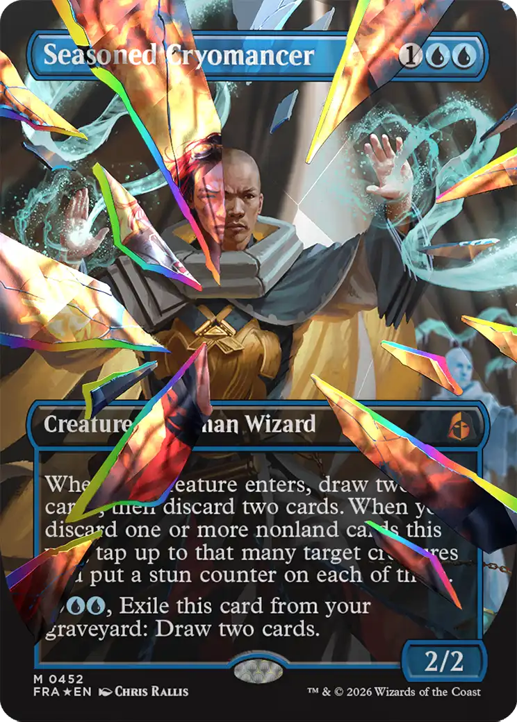 Seasoned Cryomancer (Borderless) (Facet Foil) (0452) [Reality Fracture] | Anubis Games and Hobby
