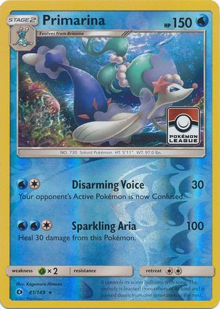 Primarina (41/149) (League Promo) [Sun & Moon: Base Set] | Anubis Games and Hobby