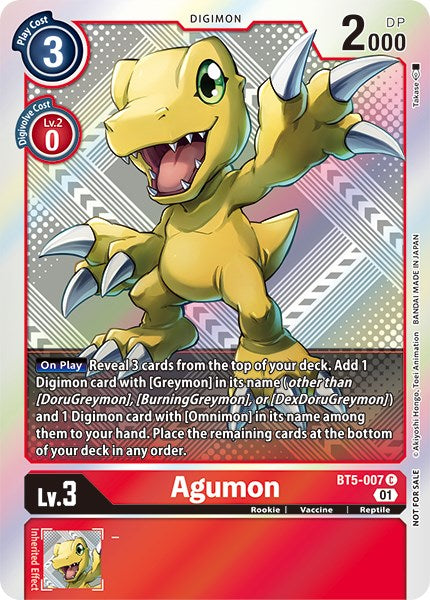 Agumon [BT5-007] (New Awakening Pre-Release Tournament Winner Card) [New Awakening Pre-Release Promos] | Anubis Games and Hobby