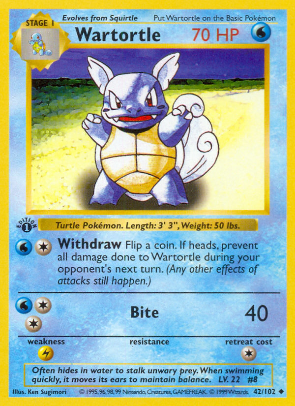 Wartortle (42/102) (Shadowless) [Base Set 1st Edition] | Anubis Games and Hobby