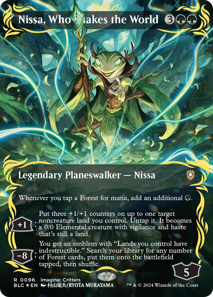 Nissa, Who Shakes the World (Borderless) (Raised Foil) [Bloomburrow Commander] | Anubis Games and Hobby