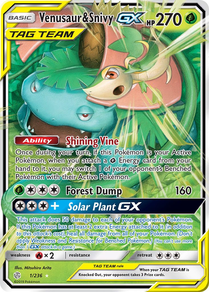 Venusaur & Snivy GX (1/236) [Sun & Moon: Cosmic Eclipse] | Anubis Games and Hobby
