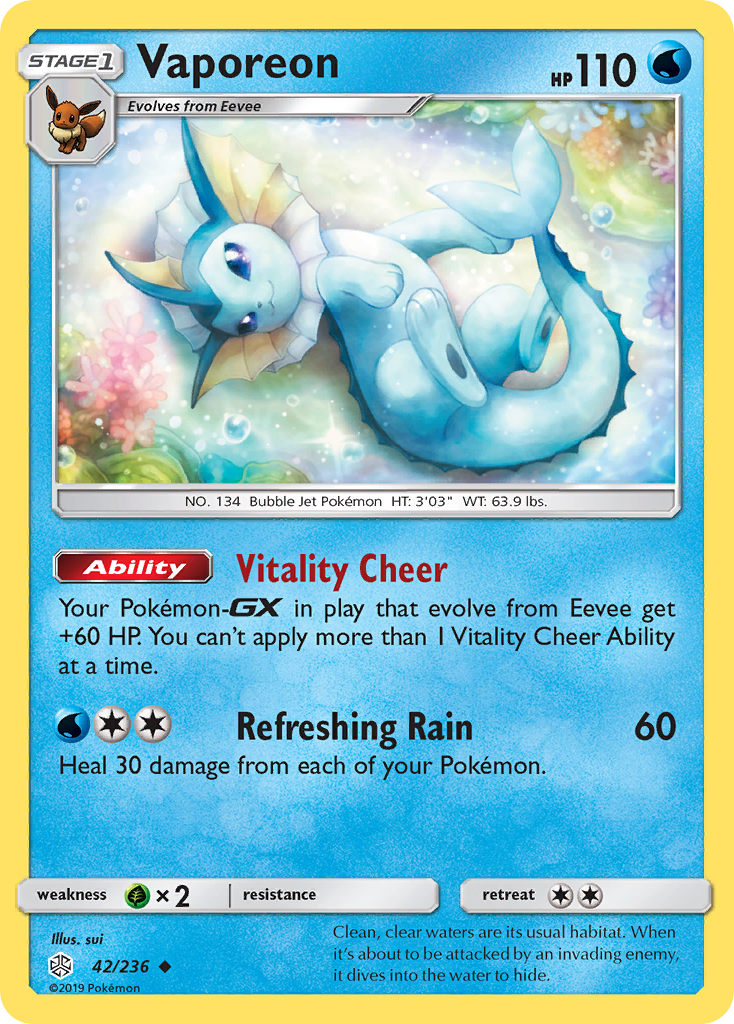 Vaporeon (42/236) [Sun & Moon: Cosmic Eclipse] | Anubis Games and Hobby