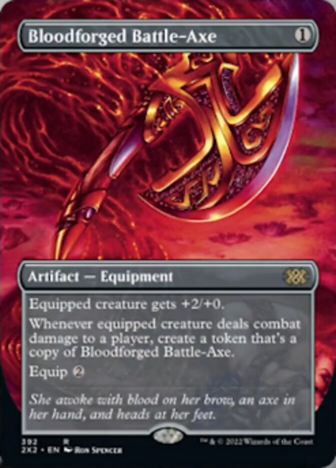 Bloodforged Battle-Axe (Borderless Alternate Art) [Double Masters 2022] | Anubis Games and Hobby