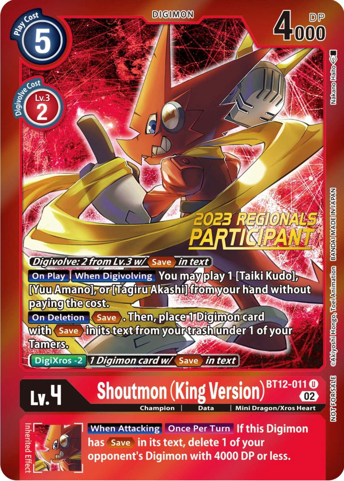 Shoutmon (King Version) [BT12-011] (2023 Regionals Participant) [Across Time Promos] | Anubis Games and Hobby