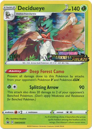 Decidueye (SWSH035) (Staff Prerelease Promo) [Sword & Shield: Black Star Promos] | Anubis Games and Hobby