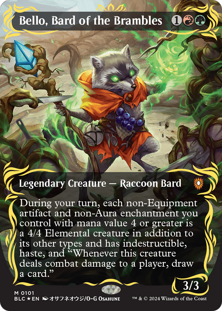 Bello, Bard of the Brambles (Borderless) (Raised Foil) [Bloomburrow Commander] | Anubis Games and Hobby