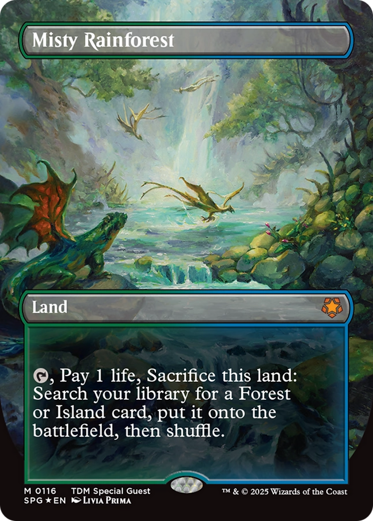 Misty Rainforest (Borderless) (Dragonscale Foil) [Tarkir: Dragonstorm Special Guests] | Anubis Games and Hobby