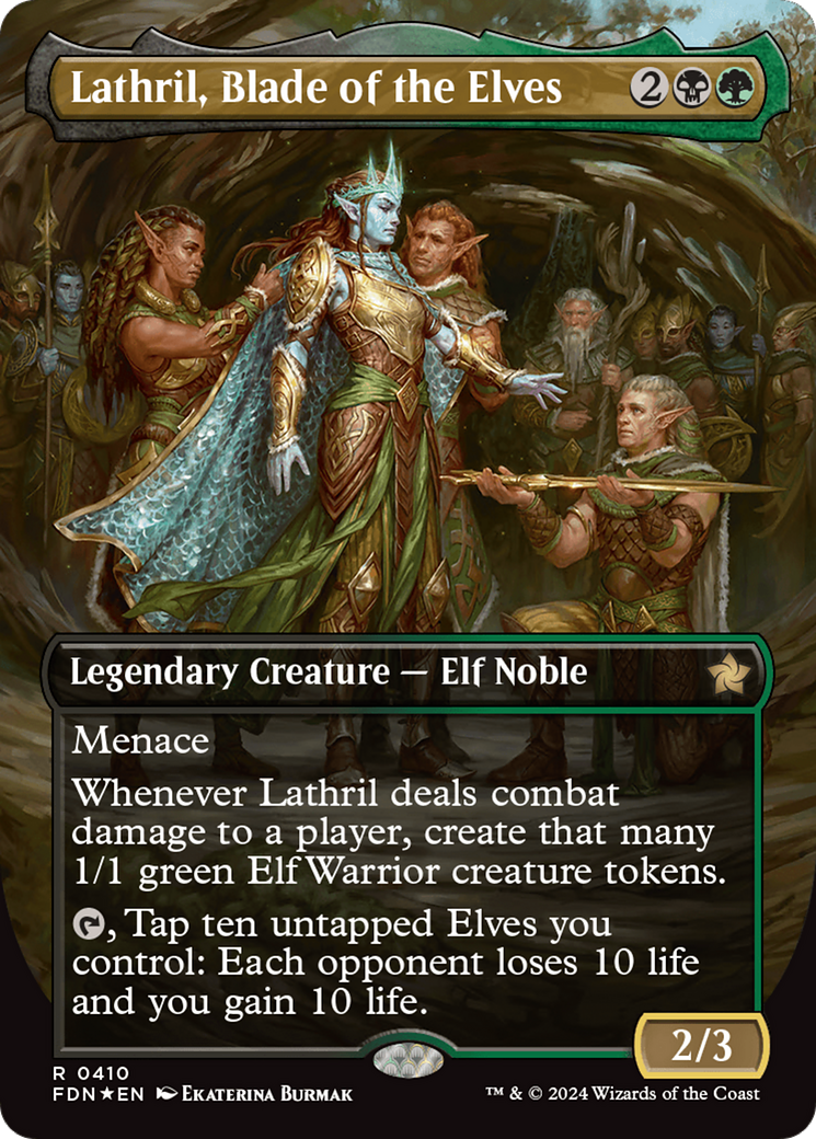 Lathril, Blade of the Elves (Borderless) (Mana Foil) [Foundations] | Anubis Games and Hobby