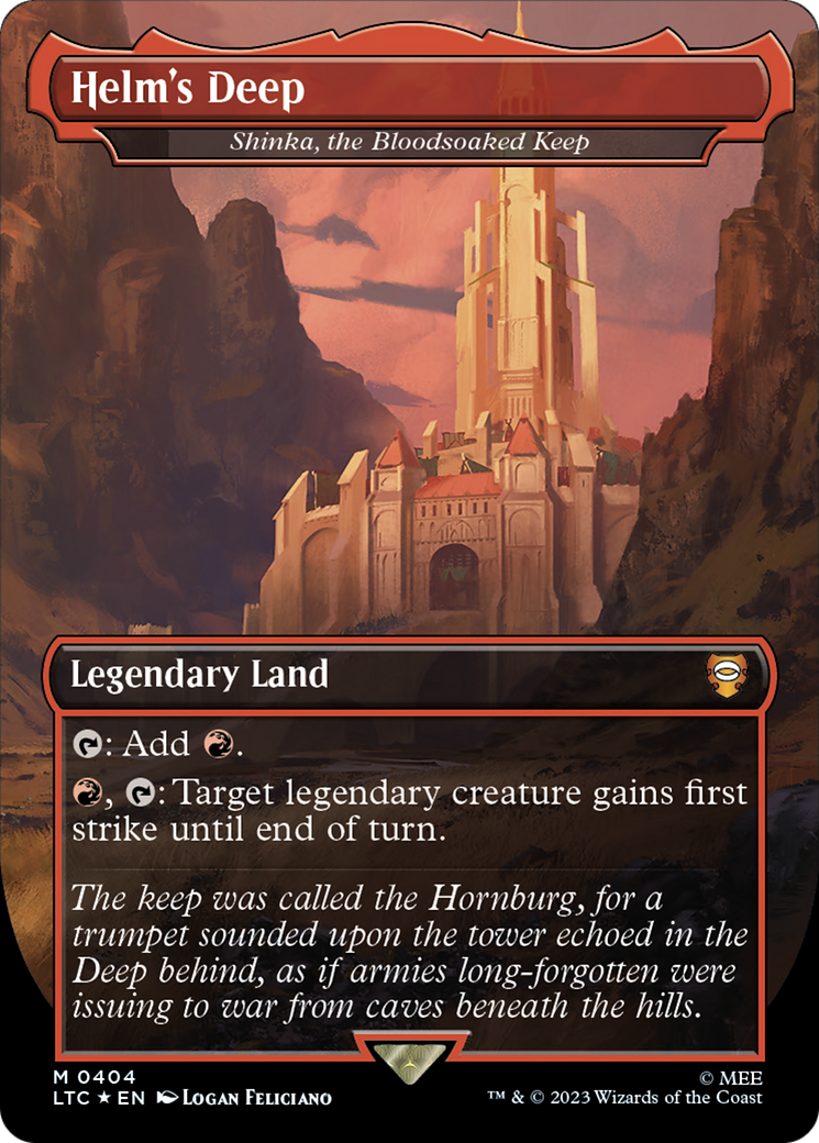 Helm's Deep - Shinka, the Bloodsoaked Keep (Borderless) (Surge Foil Realms and Relics) [The Lord of the Rings: Tales of Middle-Earth Commander] | Anubis Games and Hobby