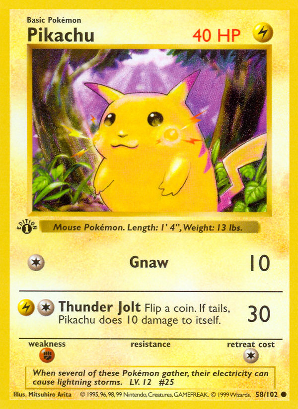 Pikachu (58/102) (Shadowless) [Base Set 1st Edition] | Anubis Games and Hobby