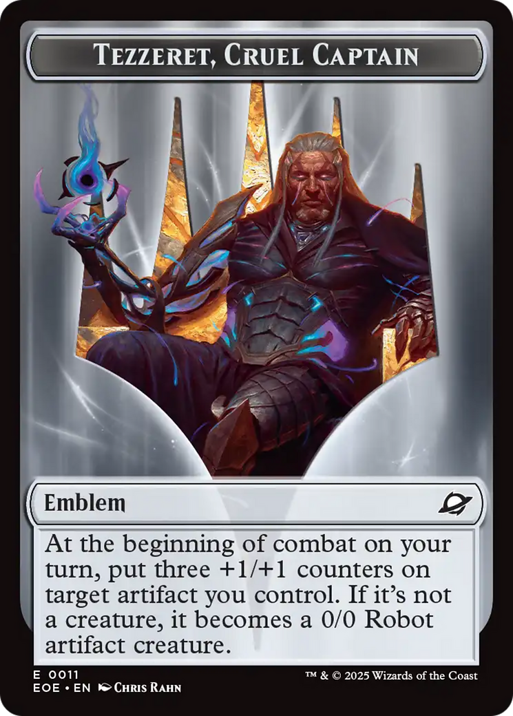 Robot // Emblem - Tezzeret, Cruel Captain Double-Sided Token [Edge of Eternities Tokens] | Anubis Games and Hobby