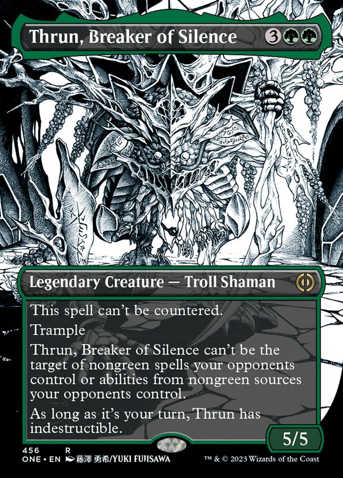 Thrun, Breaker of Silence (Borderless Manga Step-and-Compleat Foil) [Phyrexia: All Will Be One] | Anubis Games and Hobby