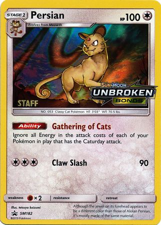 Persian (SM182) (Staff Prerelease Promo) [Sun & Moon: Black Star Promos] | Anubis Games and Hobby