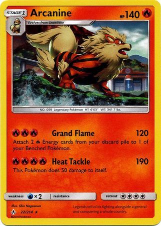 Arcanine (22/214) (Cosmos Holo) [Sun & Moon: Unbroken Bonds] | Anubis Games and Hobby