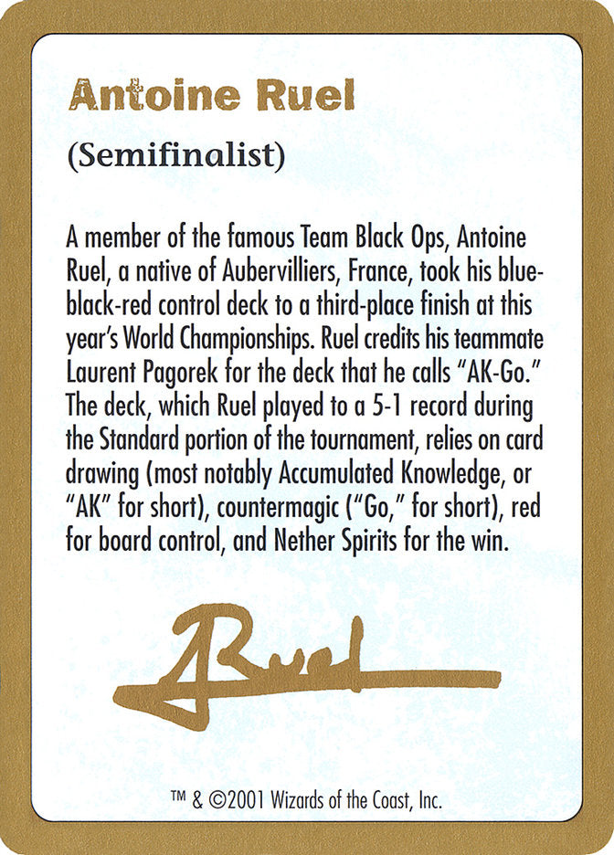 Antoine Ruel Bio [World Championship Decks 2001] | Anubis Games and Hobby
